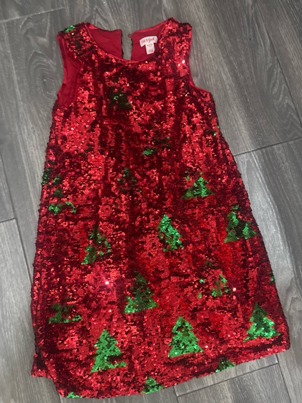 Cat & Jack Red Sequin Dress with Green Tree Accents